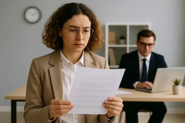 Kobieta analizująca treść CV