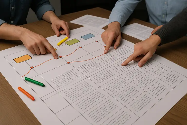 Mapowanie podróży klienta na dużym arkuszu