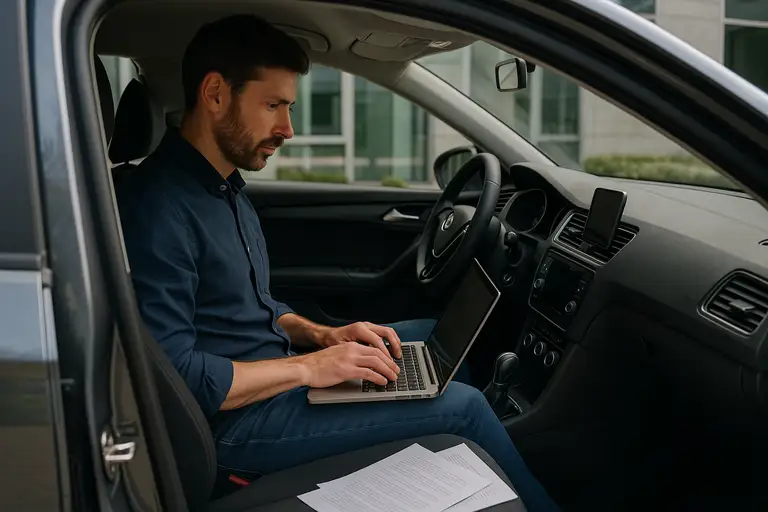 Pracownik pracujący w samochodzie