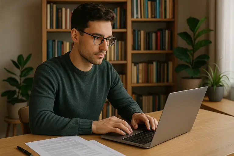 Pracownik wykonujący pracę zdalną na laptopie