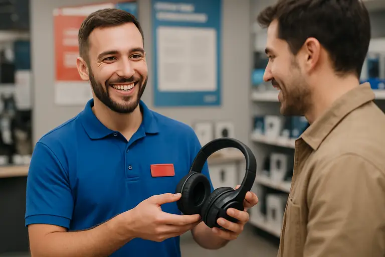 Sprzedawca dbający o customer experiance podczas sprzedaży słuchawek