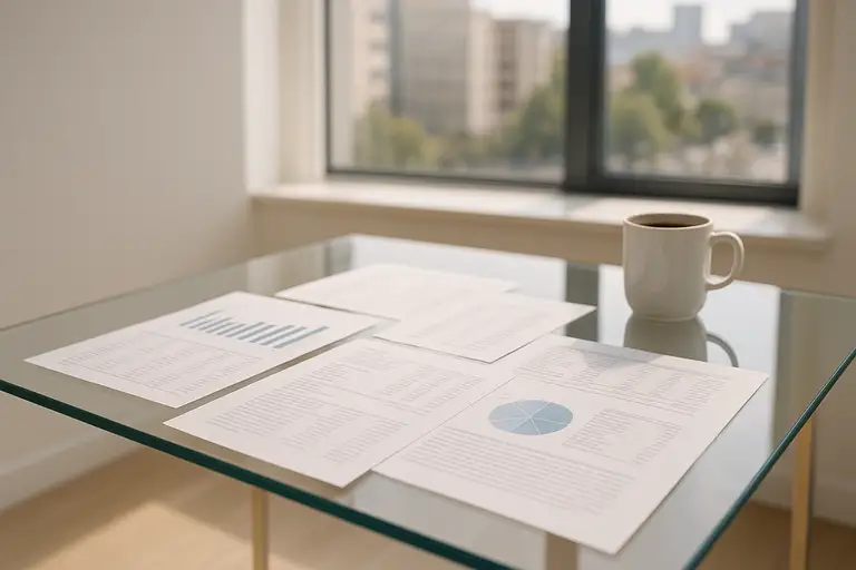 Zestaw dokumentów dotyczących IP Box na szklanym stole