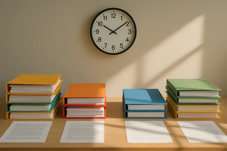 Biurko z segregatorami z ewidencją czasu pracy