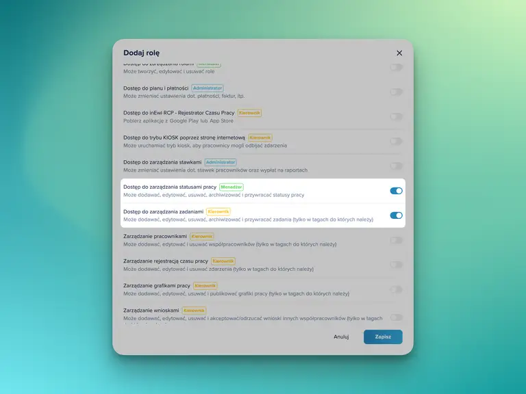 changelog uprawnienia