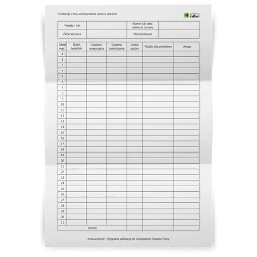 Ewidencja godzin pracy na umowie zlecenie