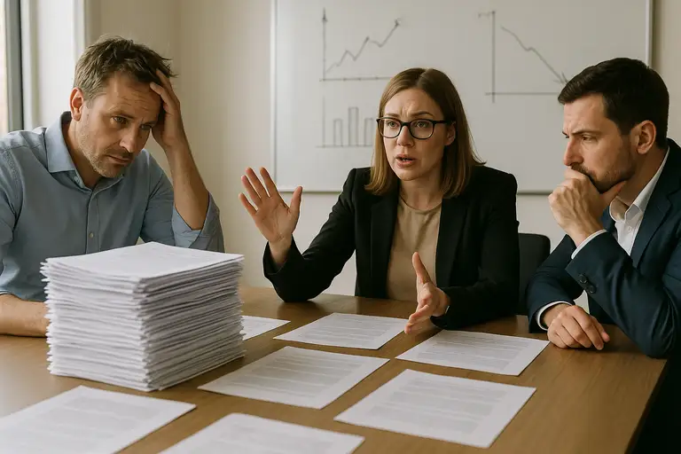 Kłótnia o nadgodziny przy stole konferencyjnym w pracy