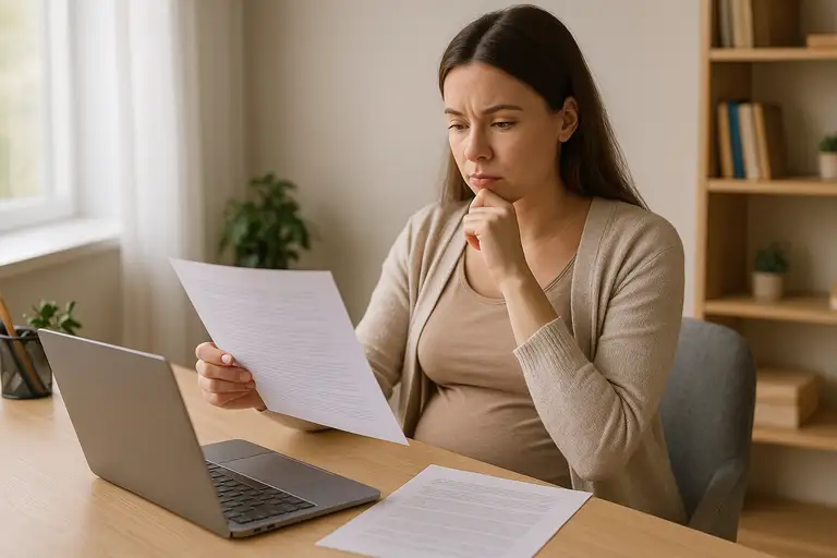 Kobieta w ciąży czytająca dokumenty