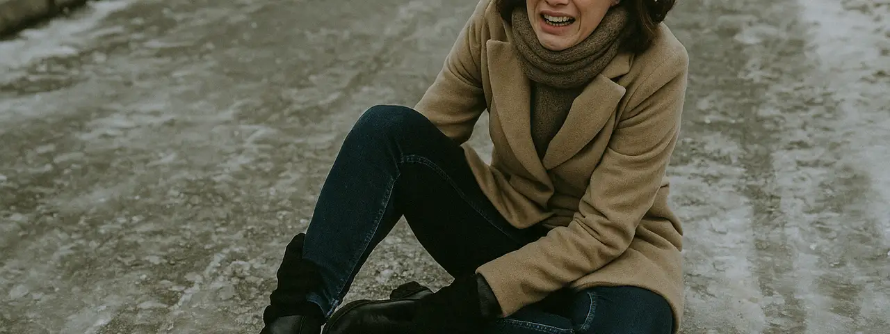 Kobieta, która upadła na lodzie w drodze do pracy