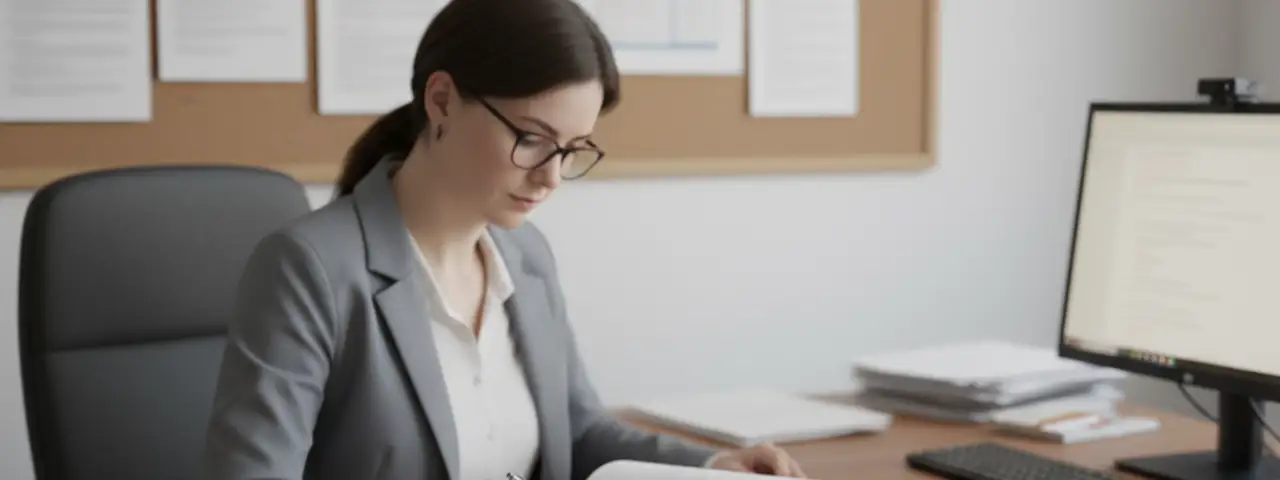 Kobieta pracująca w biurze w nadgodzinach