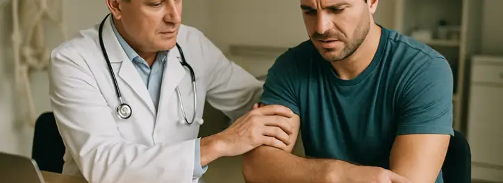 Lekarz orzecznik bada pacjenta, który uległ wypadkowi przy pracy