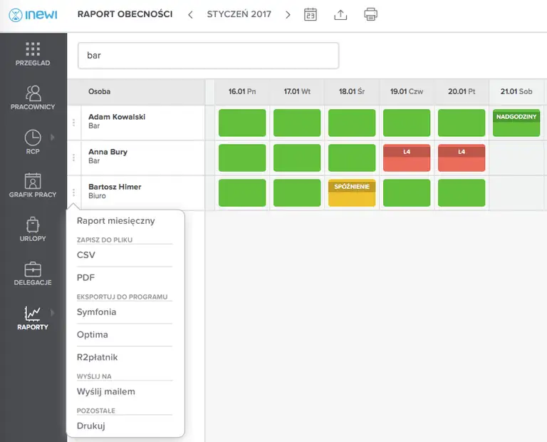 lista obecności - wzór