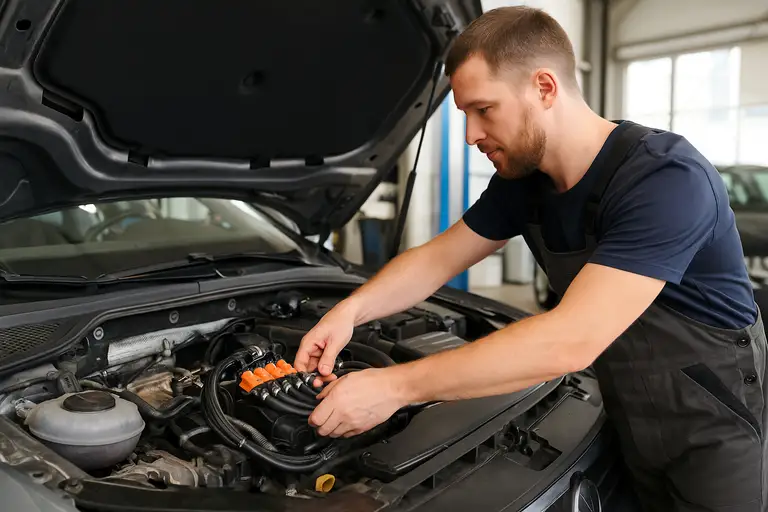 Mechanik pracujący z samochodem