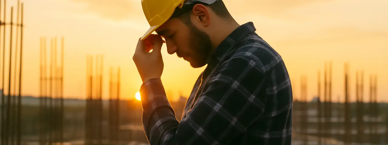 Mężczyzna pracujący w nadgodzinach na budowie