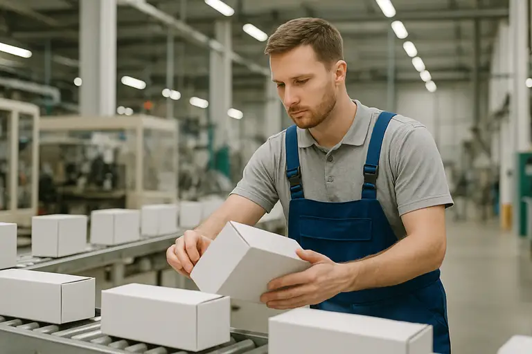 Mężczyzna pracujący na akord w hali produkcyjnej