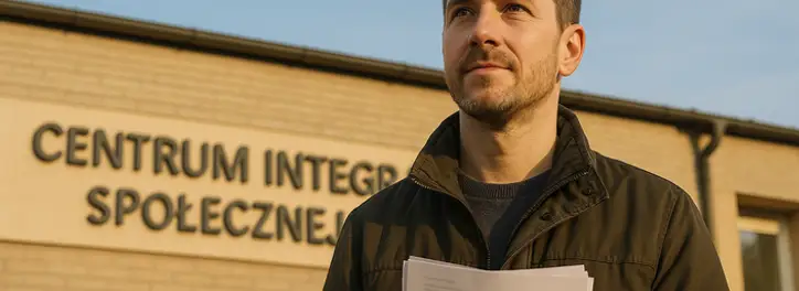 Mężczyzna na tle Centrum Integracji Społecznej