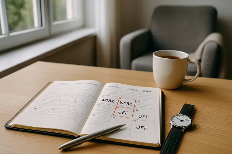 Notes z zaznaczonymi dniami pracy