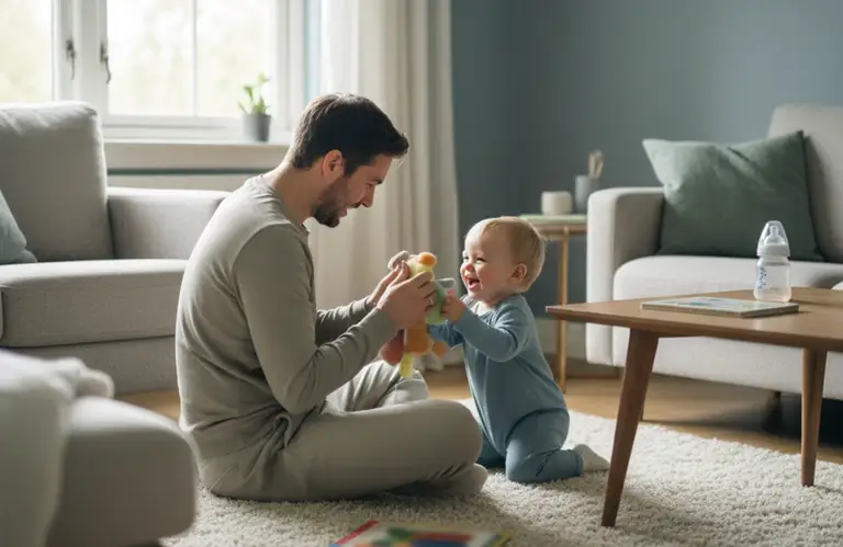 ojciec bawiący się z dzieckiem podczas urlopu wychowawczego