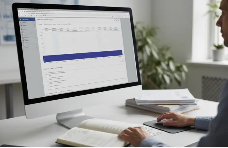 pracownik podczas pracy na komputerze w nadgodzinach