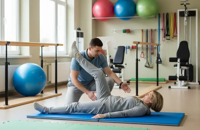 Pracownik podczas zabiegów rehabilitacyjnych