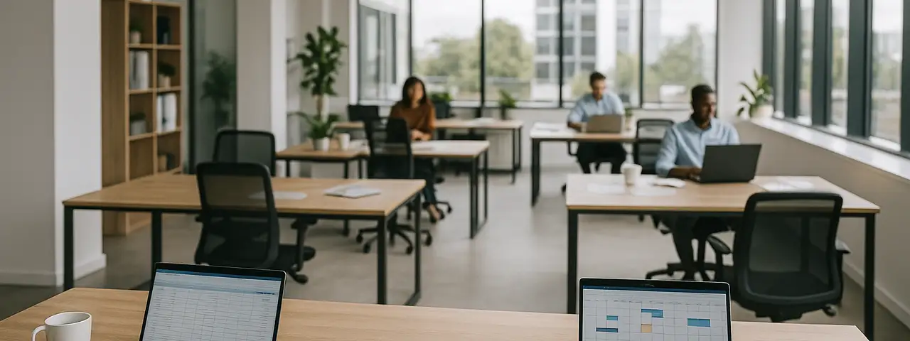 Puste biurka w biurze pracowników mających ruchomy czas pracy