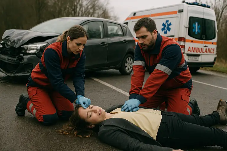 Reanimacja kobiety, która miała wypadek w drodze do pracy