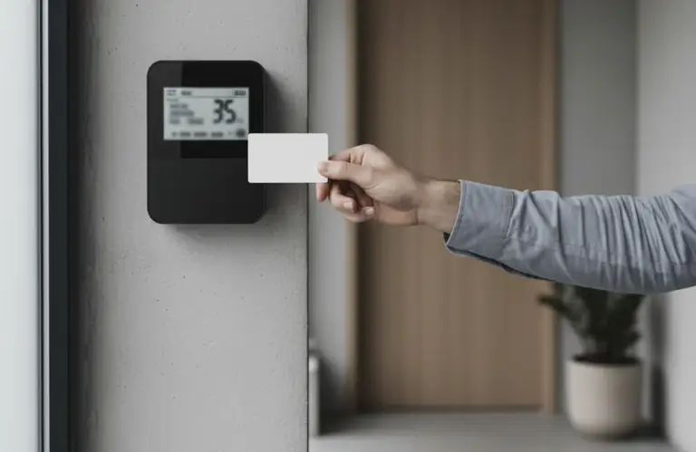 Pracownik przykłada kartę do czytnika czasu pracy