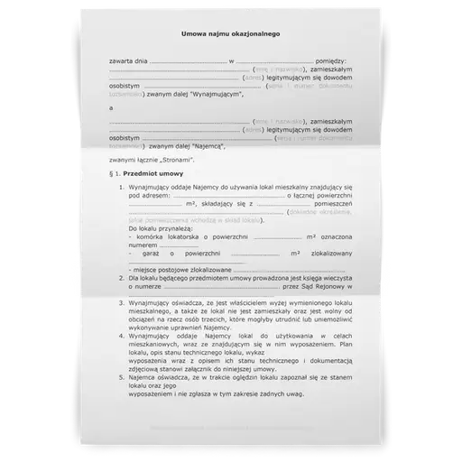umowa najmu okazjonalnego wzór