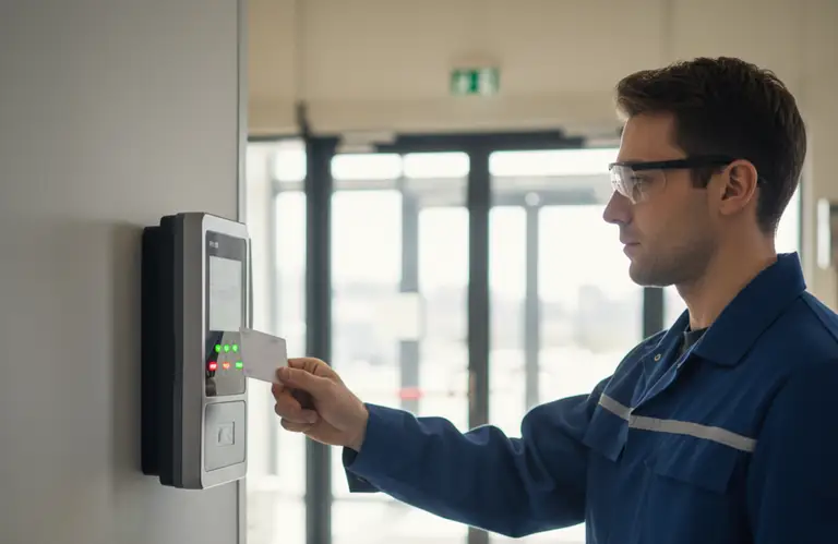 Pracownik usuwający awarię w porze nocnej