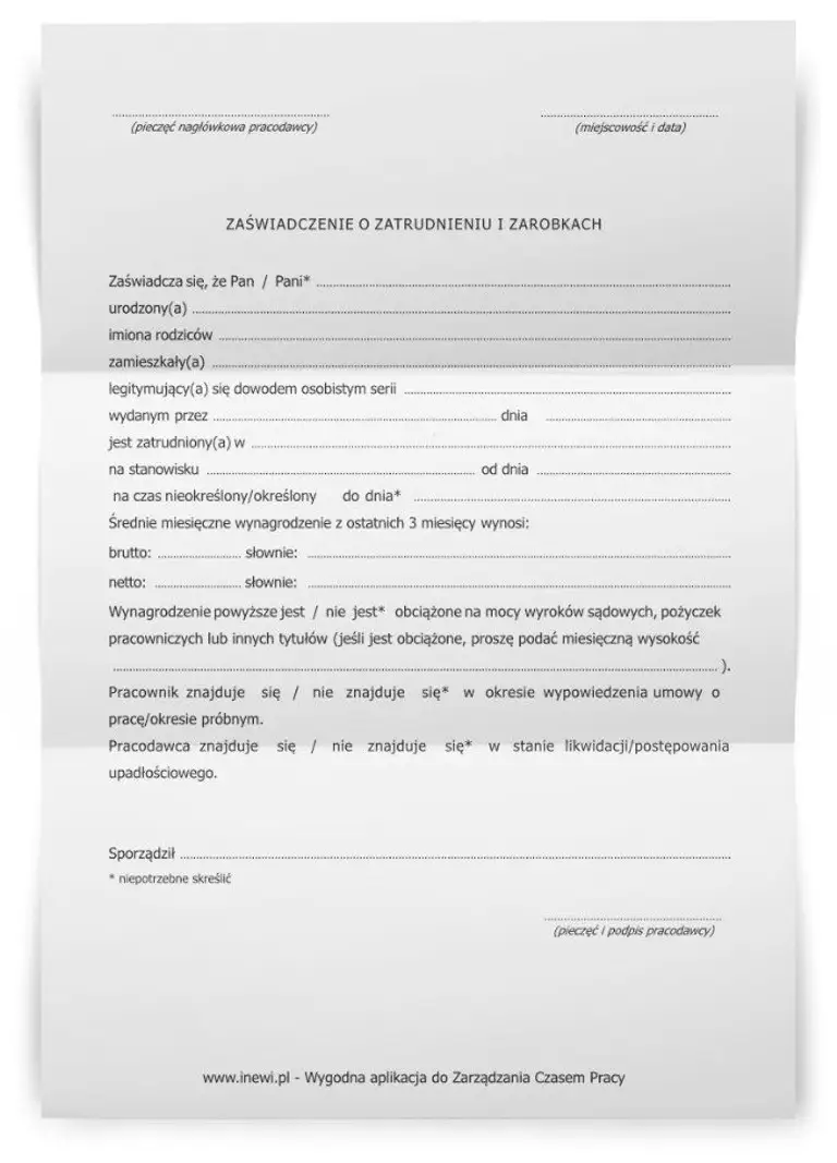 zaświadczenie o zatrudnieniu i zarobkach