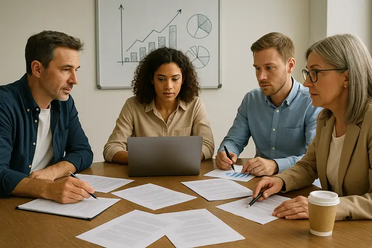 Zespół pracowników analizujący wskaźniki produktywności